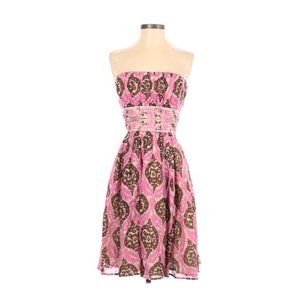 Plenty by Tracy Reese strapless pink and brown Ikat dress Sz 0